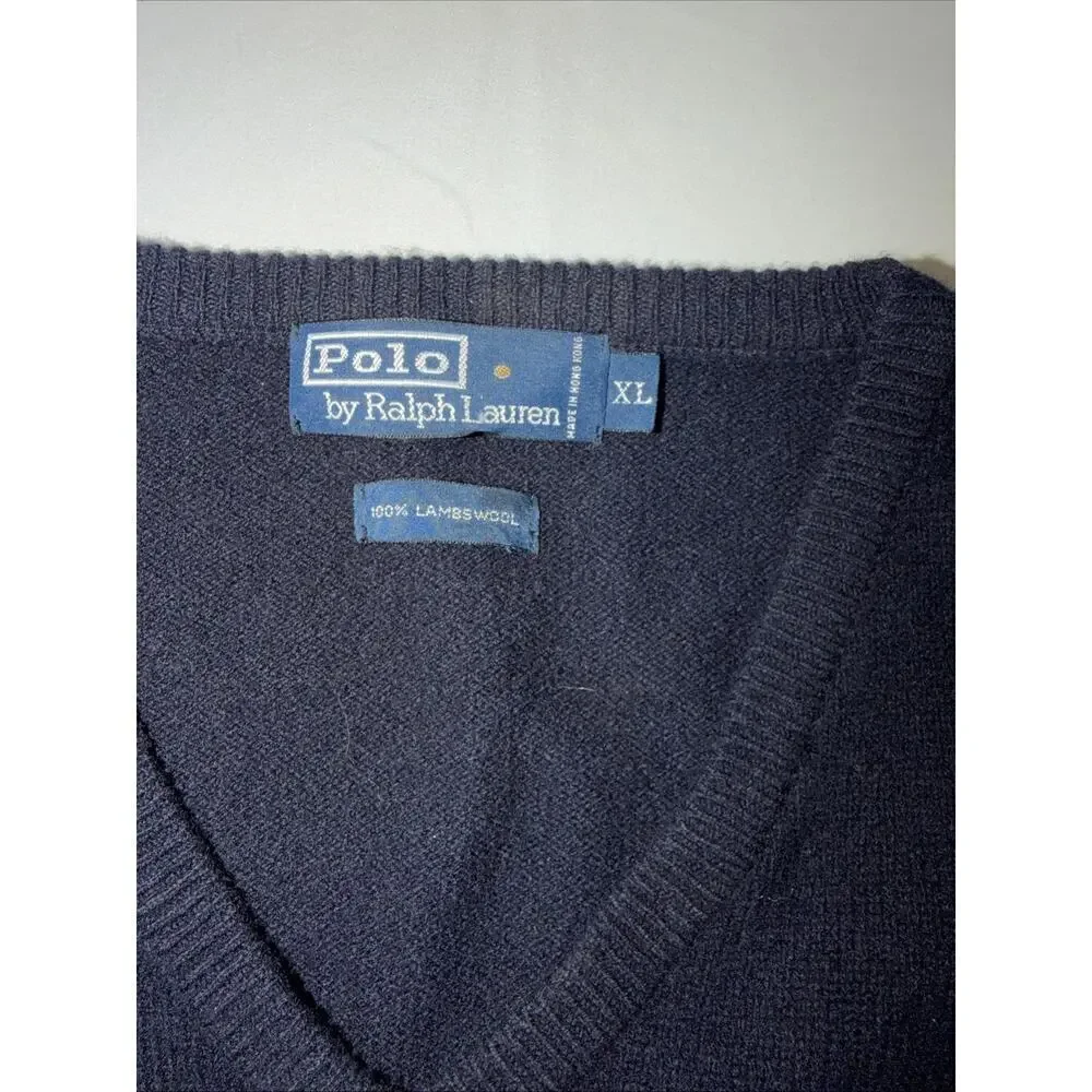 Polo Ralph Lauren Blue 100% Lambswool V-Neck Sweater Vest Men’s XL Vtg